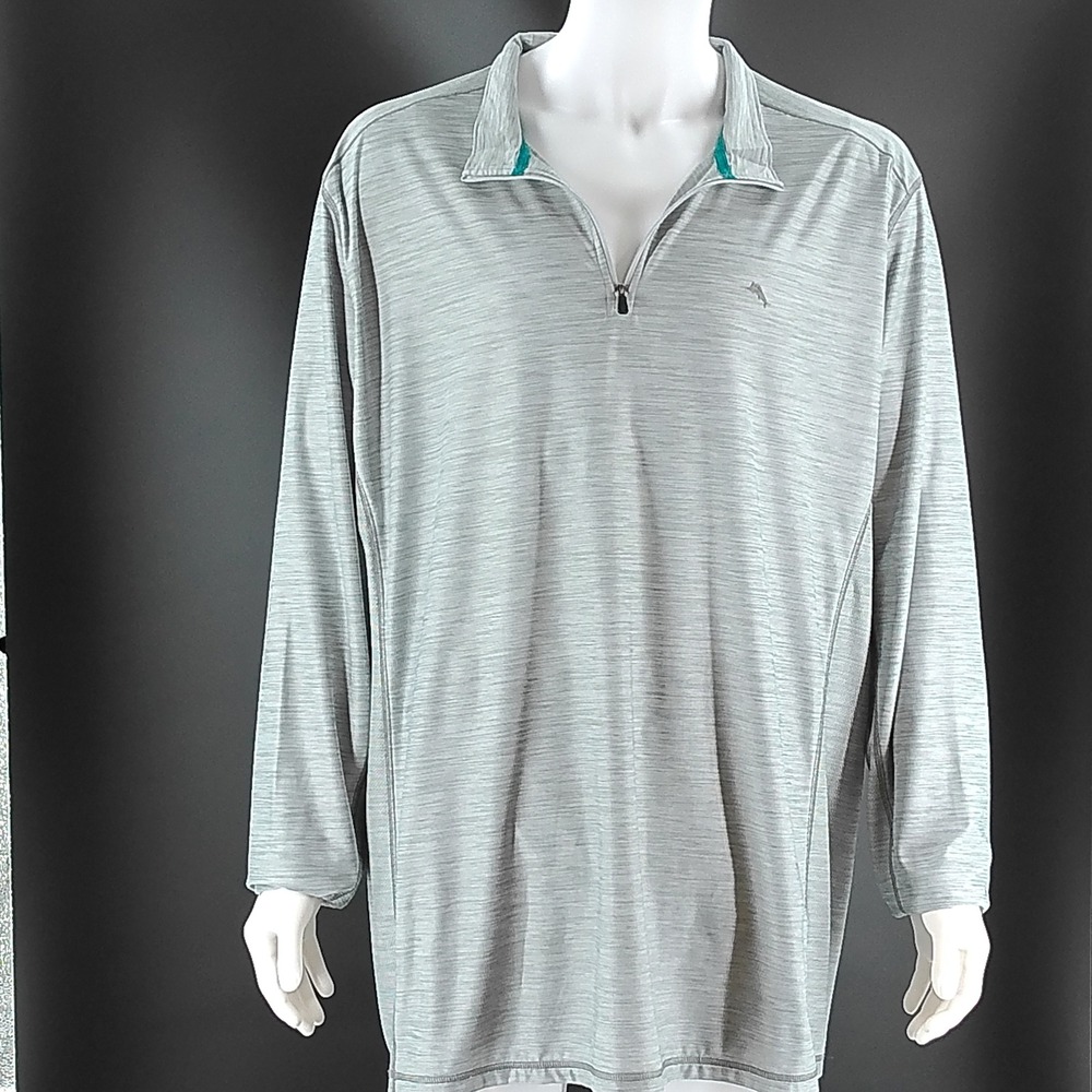 Tommy Bahama IslandZone Mens 3XLT Gray Quarter Zip Pullover Space Dye Heather